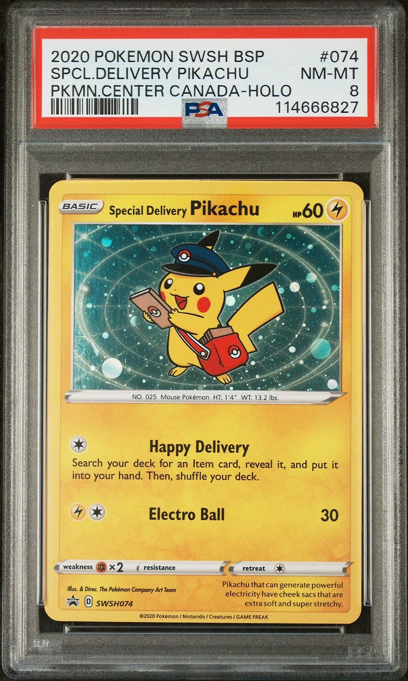 2020 Pokemon Swsh Black Star Promo 074 Special Delivery Pikachu-holo Pokemon Center Canada PSA