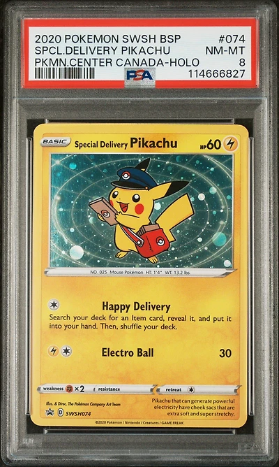 2020 Pokemon Swsh Black Star Promo 074 Special Delivery Pikachu-holo Pokemon Center Canada PSA