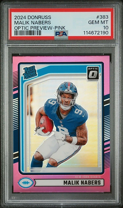 2024 Panini Donruss 383 Malik Nabers Optic Preview-pink PSA 10