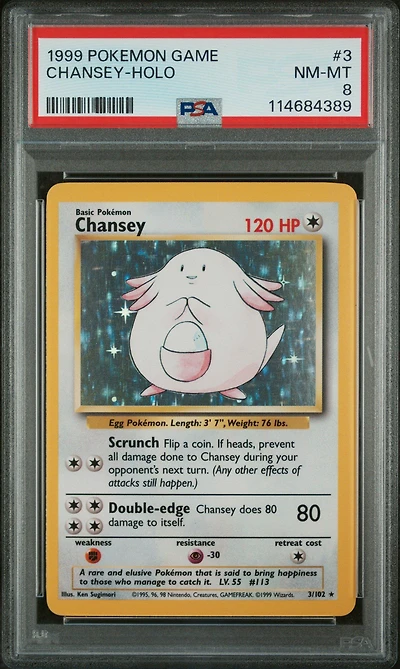 1999 Pokemon Game 3 Chansey-holo PSA 8