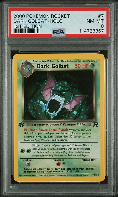2000 Pokemon Rocket 7 Dark Golbat-holo 1st Edition PSA 8