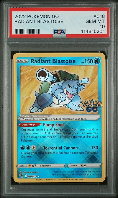 2022 Pokemon Go 018 Radiant Blastoise PSA