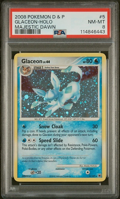 2008 Pokemon Diamond & Pearl Majestic Dawn 5 Glaceon-holo PSA 8