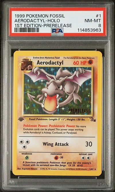 1999 Pokemon Fossil 1 Aerodactyl-holo 1st Edition-prerelease PSA