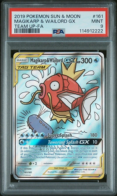 2019 Pokemon Sun & Moon Team Up Full Art/magikarp & Wailord Gx PSA 9