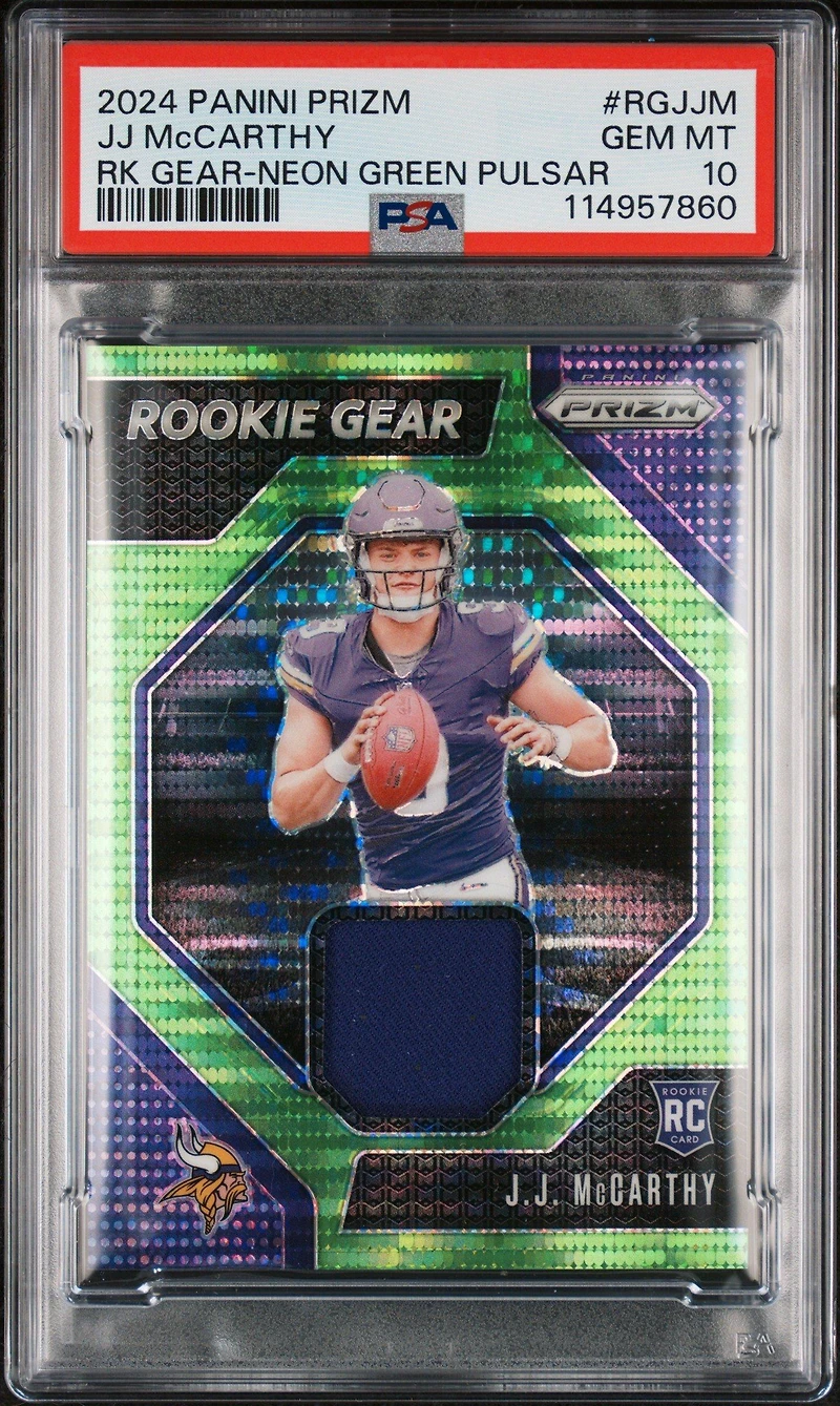 2024 Panini Prizm Rookie Gear Rgjjm Jj Mccarthy Neon Green Pulsar PSA 10