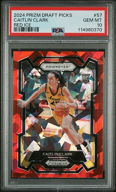 2024 Panini Prizm Draft Picks 57 Caitlin Clark Red Ice PSA 10