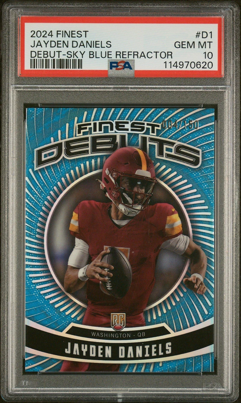 2024 Topps Finest Debut D1 Jayden Daniels Sky Blue Refractor PSA 10