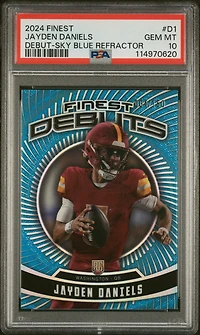 2024 Topps Finest Debut D1 Jayden Daniels Sky Blue Refractor PSA 10
