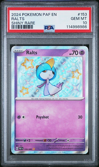 2024 Pokemon Paf En-paldean Fates 153 Ralts Shiny Rare PSA 10