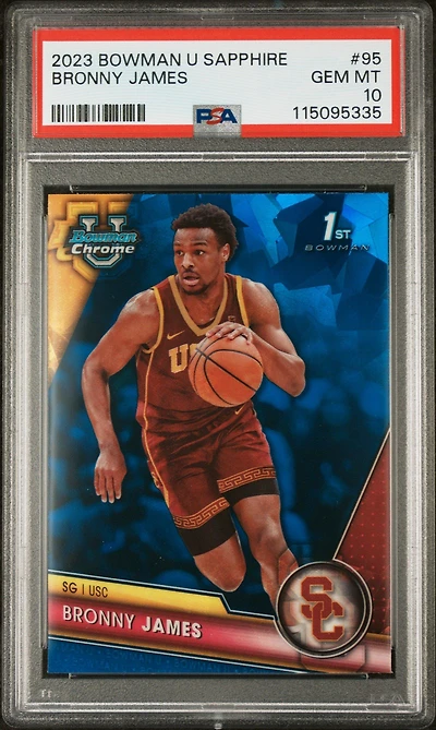 2023 Bowman University Chrome Sapphire 95 Bronny James PSA 10