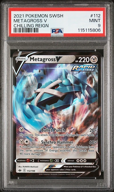 2021 Pokemon Sword & Shield Chilling Reign 112 Metagross V PSA 9