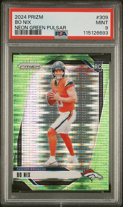 2024 Panini Prizm 309 Bo Nix Neon Green Pulsar PSA 9