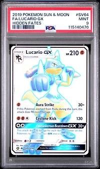 2019 Pokemon Sun & Moon Hidden Fates Sv64 Full Art/lucario Gx PSA