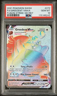 2021 Pokemon Sword & Shield Fusion Strike 272 Full Art/greedent Vmax Secret PSA 10