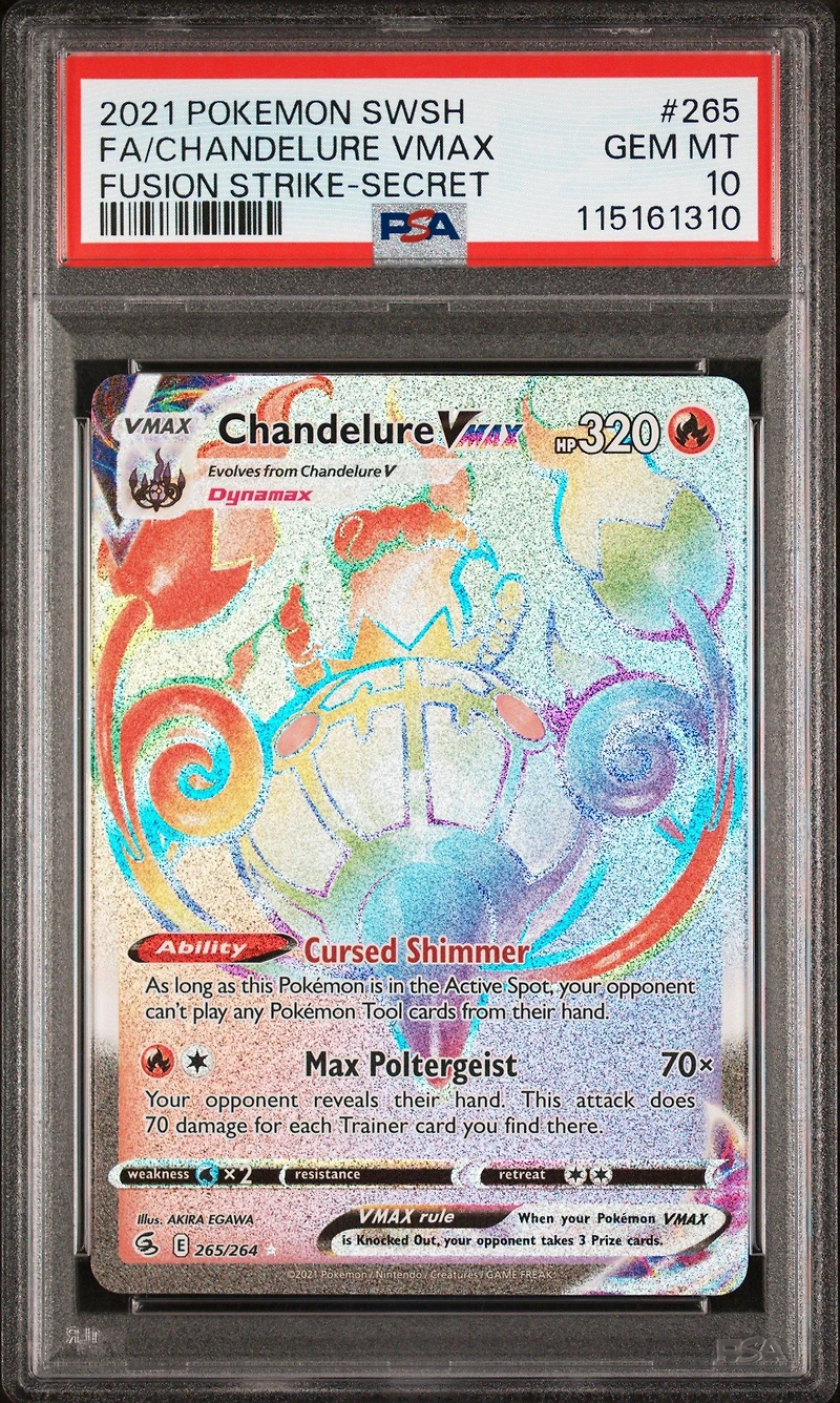2021 Pokemon Sword & Shield Fusion Strike 265 Full Art/chandelure Vmax Secret PSA