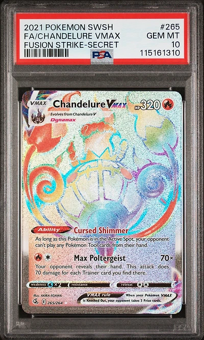 2021 Pokemon Sword & Shield Fusion Strike 265 Full Art/chandelure Vmax Secret PSA