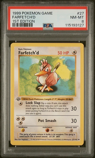 1999 Pokemon Game 27 Farfetch'd 1st Edition PSA 8