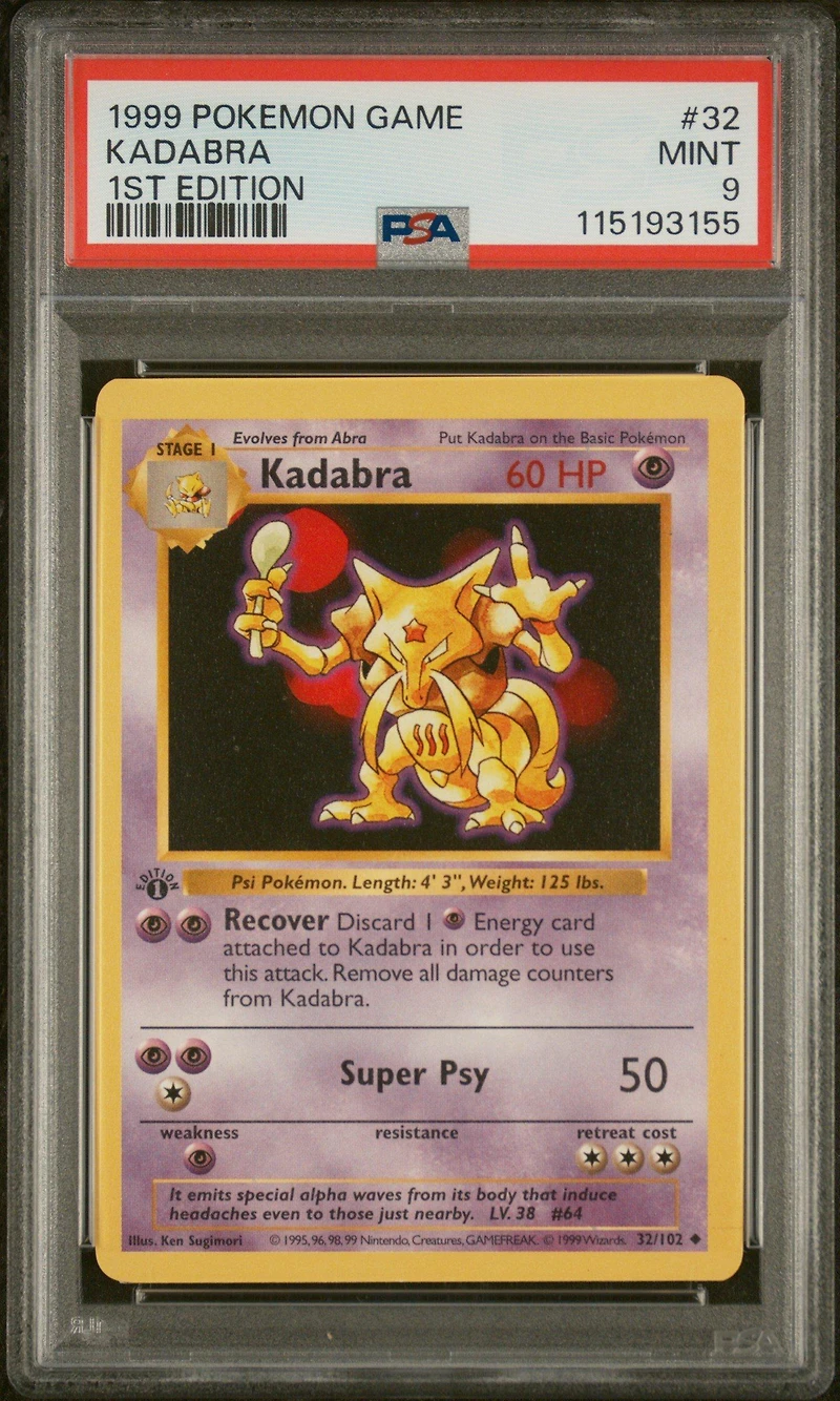 1999 Pokemon Game 32 Kadabra 1st Edition PSA