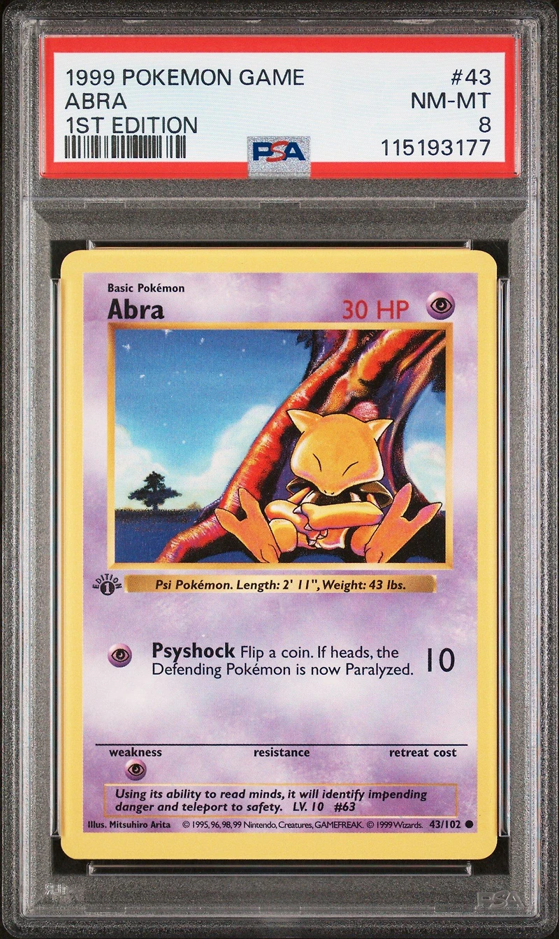 1999 Pokemon Game 43 Abra 1st Edition PSA