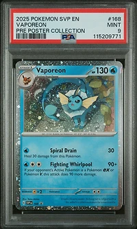 2025 Pokemon Svp En-sv Black Star Promo 168 Vaporeon Prismatic Evolutions Poster Collection PSA 9