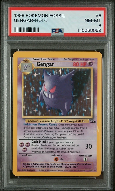 1999 Pokemon Fossil 5 Gengar-holo PSA