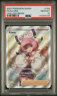 2021 Pokemon Sword & Shield Chilling Reign 194 Full Art/klara PSA 10