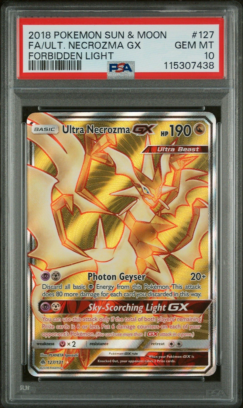2018 Pokemon Sun & Moon Forbidden Light 127 Full Art/ultra Necrozma Gx PSA