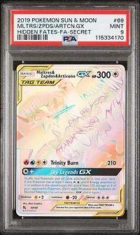 2019 Pokemon Sun & Moon Hidden Fates 69 Full Art/moltres & Zapdos & Articuno Gx Secret PSA