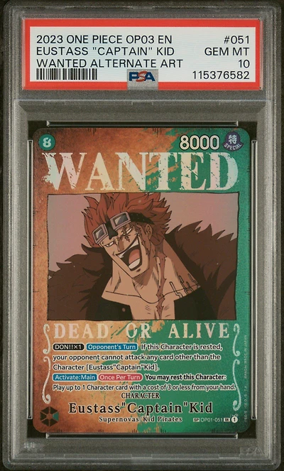 2023 One Piece Op03-pillars Of Strength 051 Eustass "captain" Kid Wanted Alternate Art PSA 10