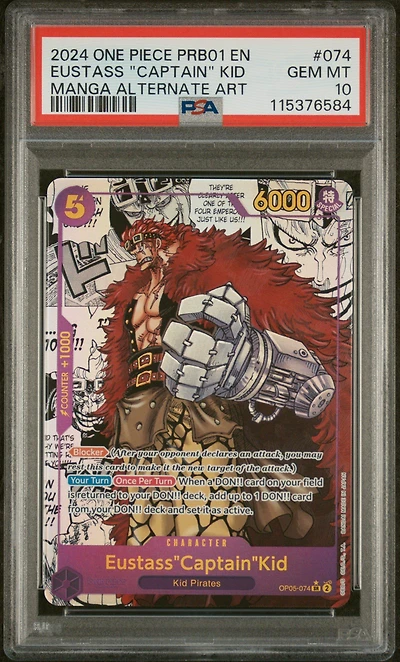 2024 One Piece Prb01-premium Booster -one Piece Card The Best- 074 Eustass "captain" Kid Manga Alternate Art PSA 10