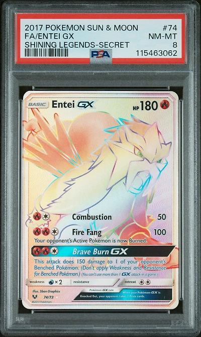 2017 Pokemon Sun & Moon Shining Legends 74 Full Art/entei Gx Secret PSA