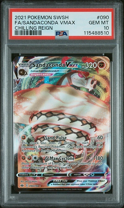 2021 Pokemon Sword & Shield Chilling Reign 090 Full Art/sandaconda Vmax PSA 10