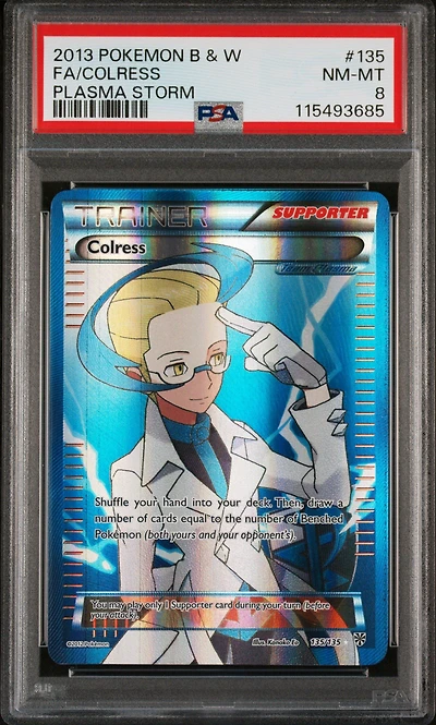 2013 Pokemon Black & White Plasma Storm 135 Full Art/colress PSA 8