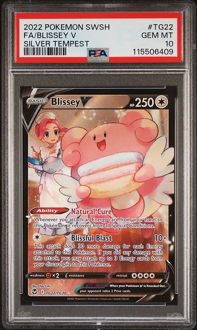 2022 Pokemon Sword & Shield Silver Tempest Tg22 Full Art/blissey V PSA