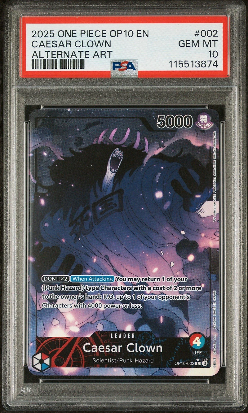 2025 One Piece Op10-royal Blood 002 Caesar Clown Alternate Art PSA 10