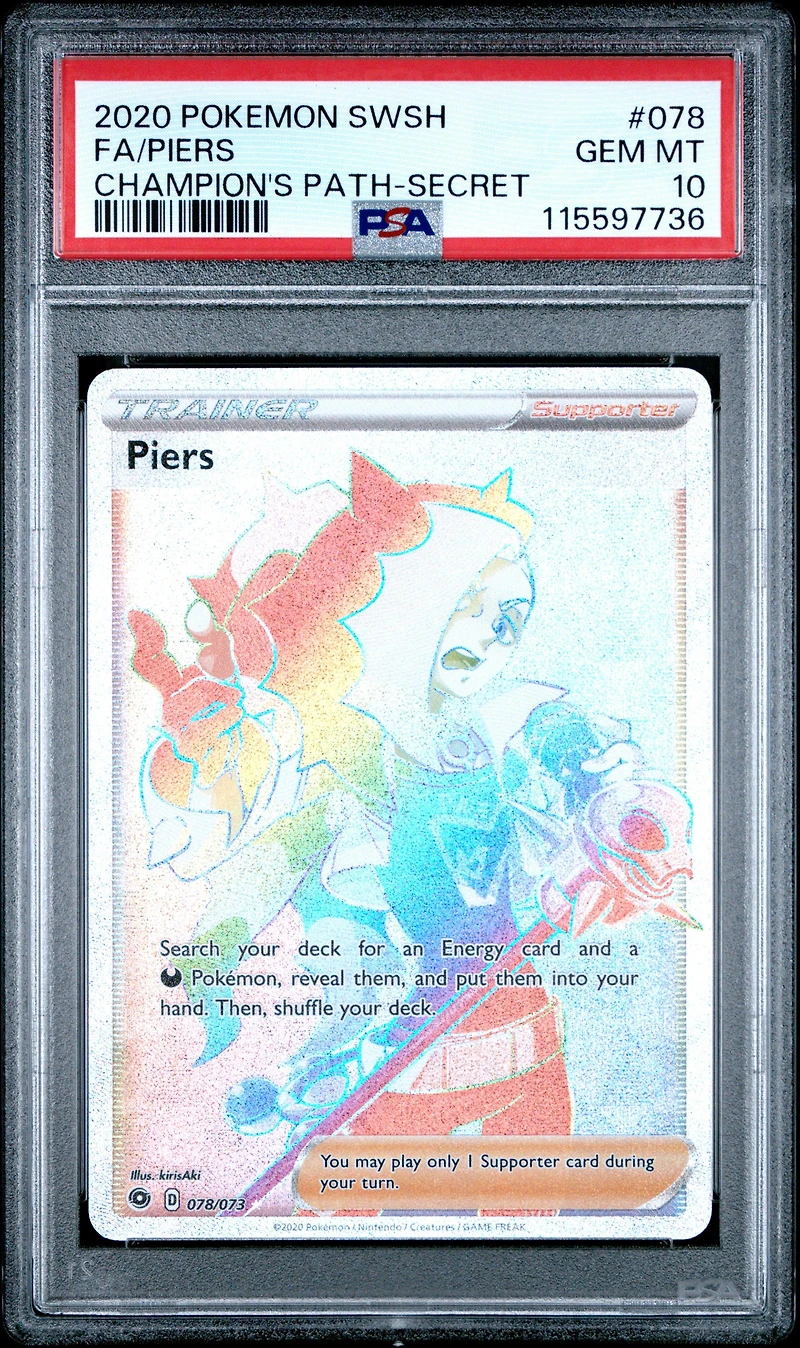 2020 Pokemon Sword & Shield Champion's Path 078 Full Art/piers Secret PSA