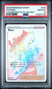 2020 Pokemon Sword & Shield Champion's Path 078 Full Art/piers Secret PSA