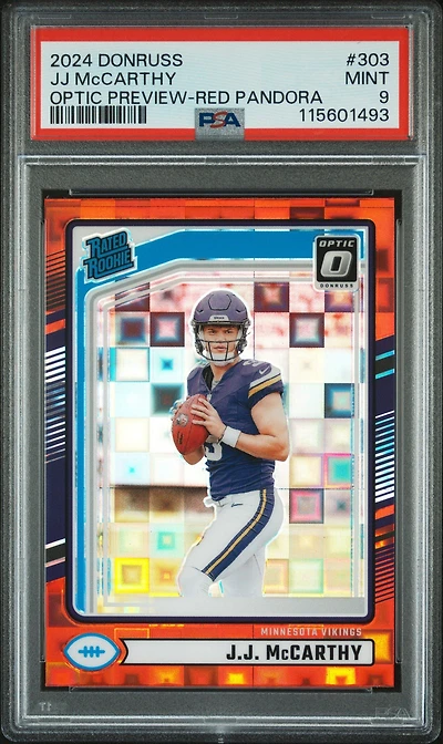 2024 Panini Donruss 303 Jj Mccarthy Optic Preview-red Pandora PSA 9