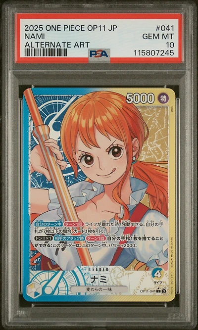 2025 One Piece Japanese Op11-a Fist Of Divine Speed 041 Nami Alternate Art PSA 10