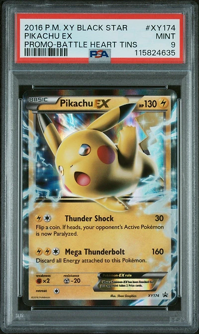 2016 Pokemon Xy Black Star Promo Xy174 Pikachu Ex Battle Heart Tins PSA 9