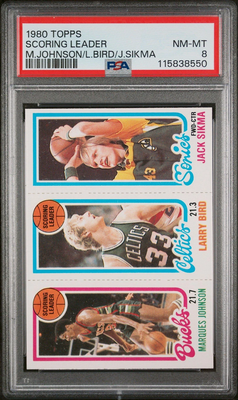 1980 Topps Scoring Leader M.johnson,l.bird,j.sikma PSA 8