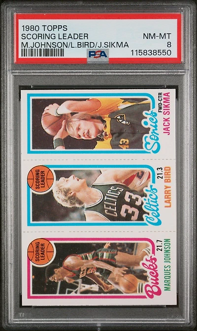 1980 Topps Scoring Leader M.johnson,l.bird,j.sikma PSA 8