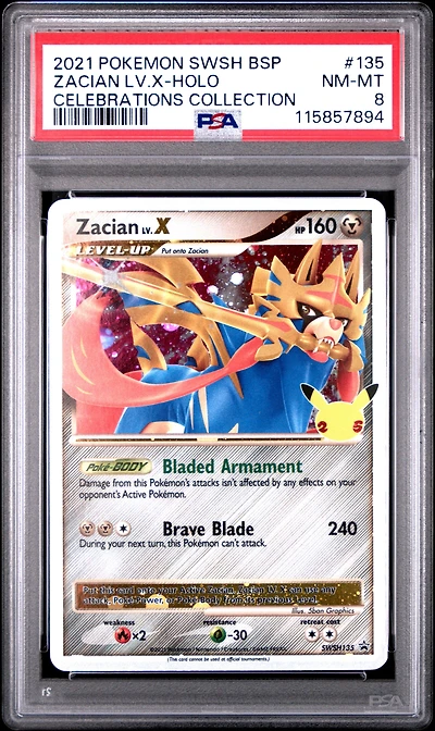 2021 Pokemon Swsh Black Star Promo 135 Zacian Lv.x-holo Celebrations Collection PSA 8