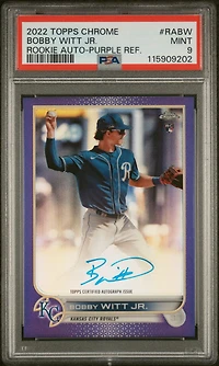 2022 Topps Chrome Rookie Autographs Rabw Bobby Witt Jr. Purple Refractor PSA 9