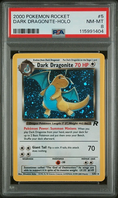 2000 Pokemon Rocket 5 Dark Dragonite-holo PSA