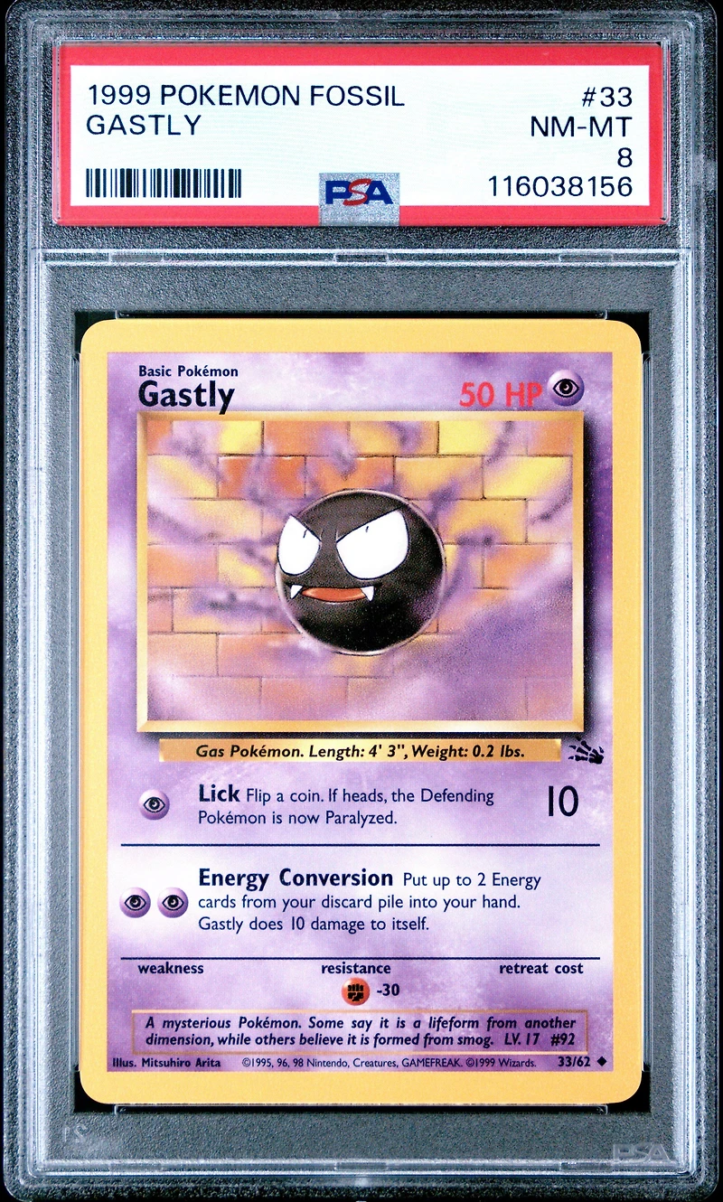 1999 Pokemon Fossil 33 Gastly PSA