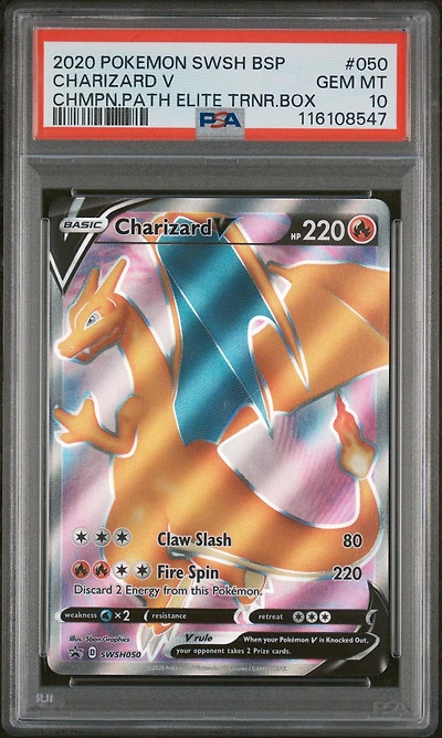 2020 Pokemon Swsh Black Star Promo 050 Charizard V Champion's Path Elite Trainer Box PSA