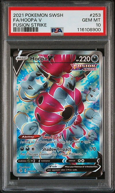 2021 Pokemon Sword & Shield Fusion Strike 253 Full Art/hoopa V PSA 10