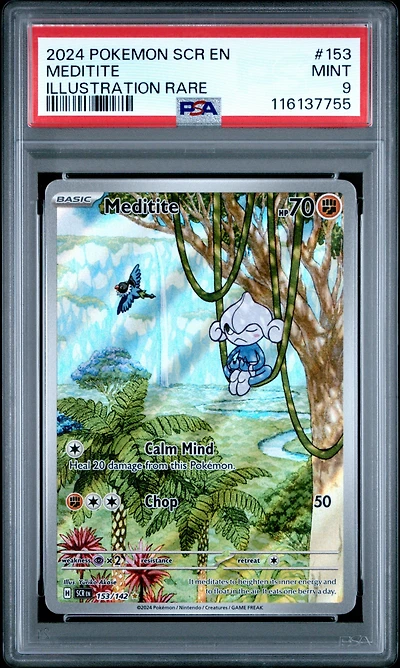 2024 Pokemon Scr En-stellar Crown 153 Meditite Illustration Rare PSA 9
